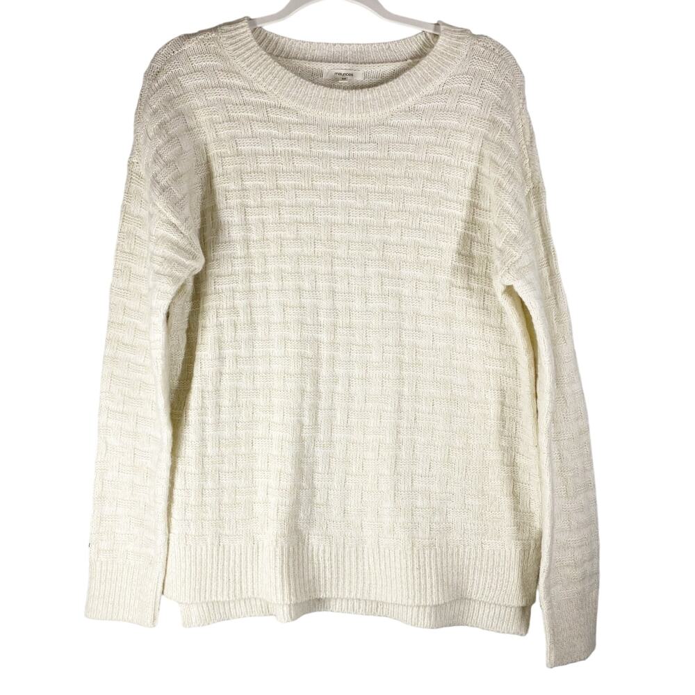 NWT Maurices Waffle Knit Cream White Gold Tinsel Sweater Womens Size Medium